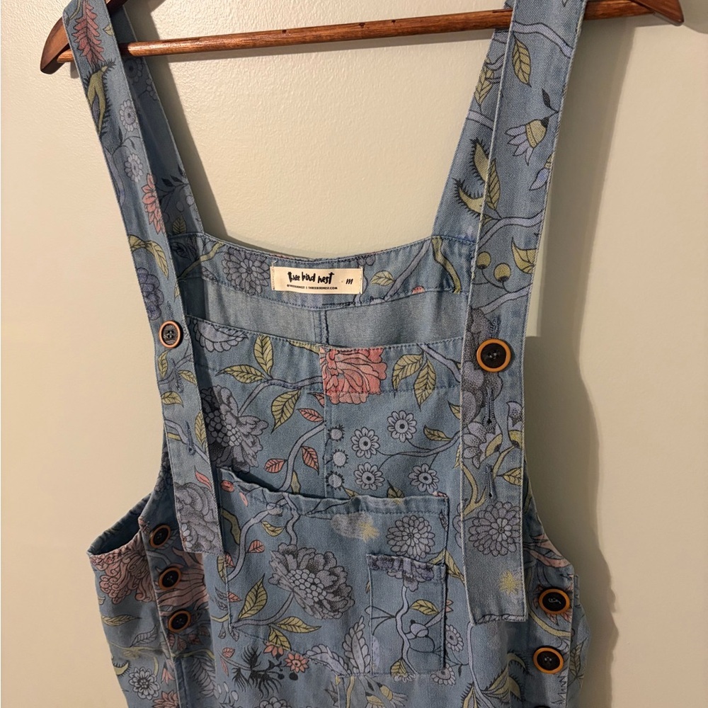 Three Bird Nest high hopes Floral Blue Denim Overalls medium - Picture 5 of 8
